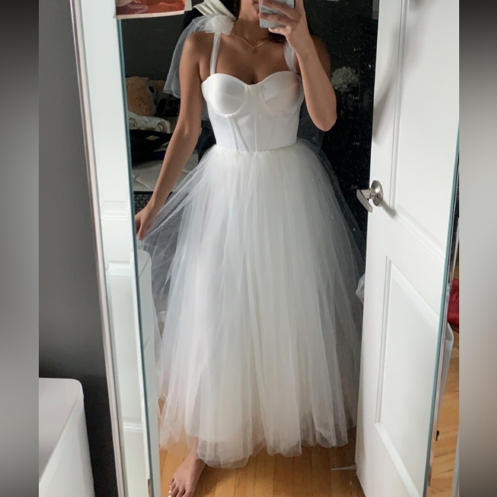 White Bridal Tulle /organza midi Gown